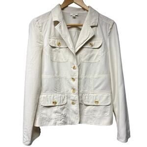 J. Jill Cream Blazer Jacket Size Small Tencel Blend Button Front Pockets Neutral